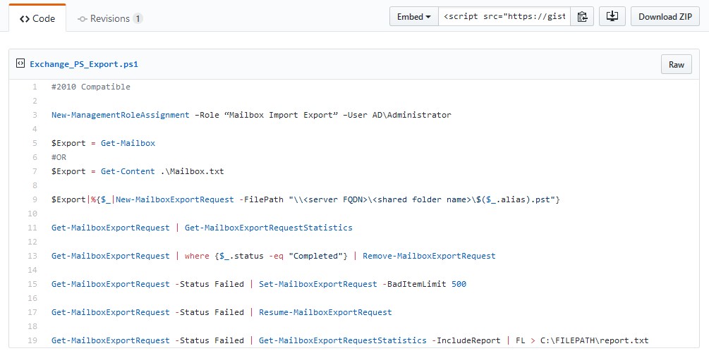 Exporter une BAL Exchange 2010+ en Powershell